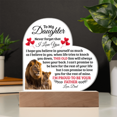 To My Daughter Old Lion – Acrylic Heart Plaque